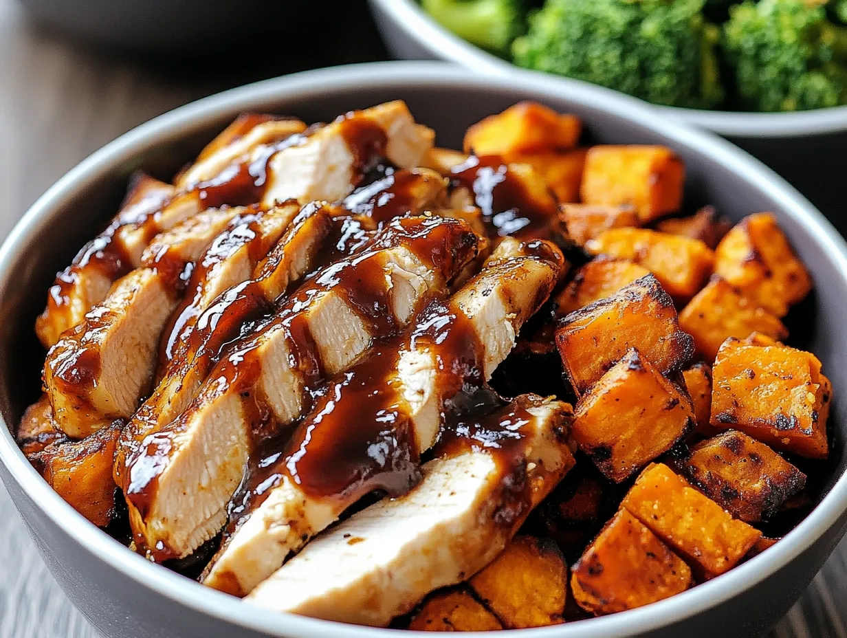 BBQ Chicken Sweet Potato Bowls - Easy Sheet Pan Meal Prep Recipe
