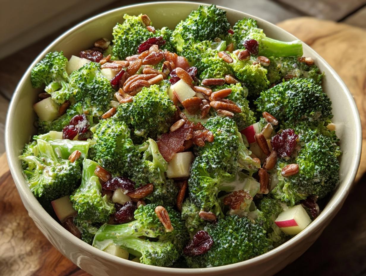 Broccoli Salad: Amazing 30-Min Recipe - Close-up of broccoli salad with bacon and cranberries