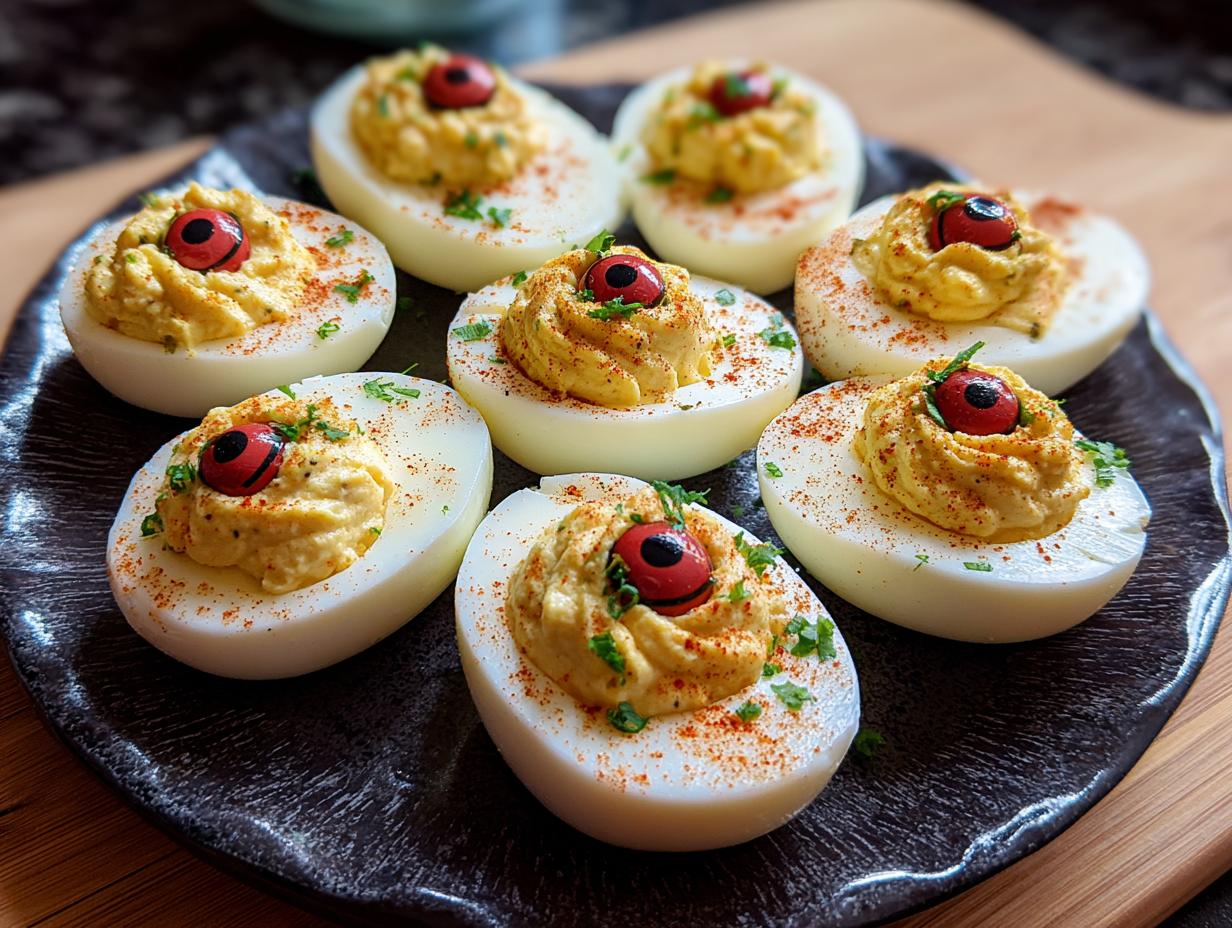 Spooky Eyeball Deviled Eggs: Ghoulishly Delicious Fun - Eyeball Deviled Eggs - additional detail