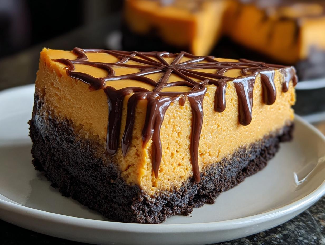 Spooky Halloween Pumpkin Cheesecake - close up of creamy filling