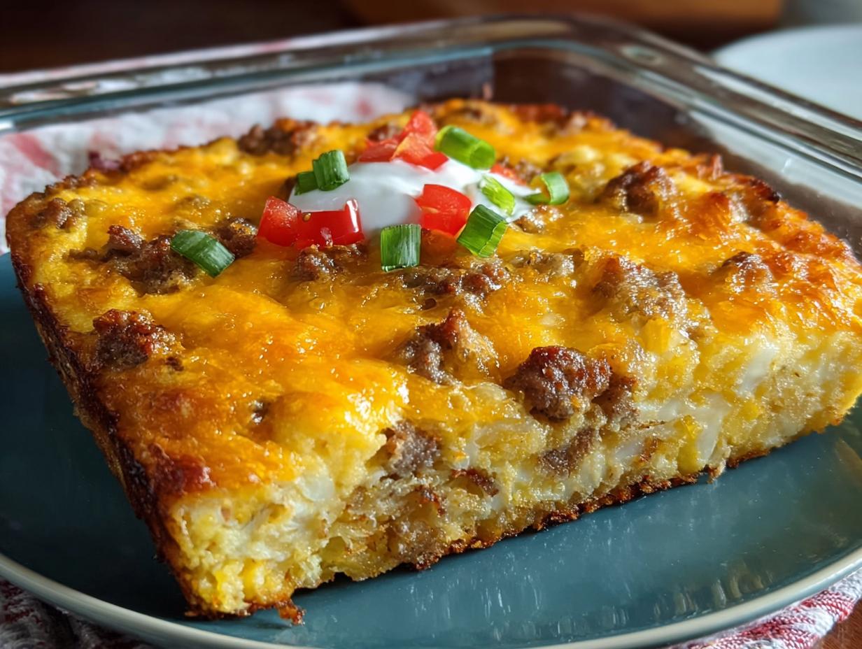 Amazing Hashbrown Breakfast Casserole Recipe - Hashbrown Breakfast Casserole - close-up of cheesy layers