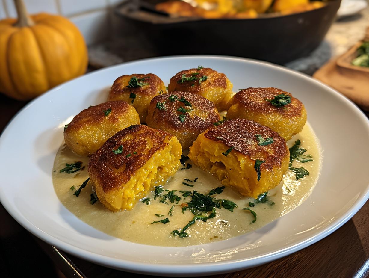 Easy Pumpkin Gnocchi: A Warm Hug - Close-up of cooked pumpkin gnocchi with sauce
