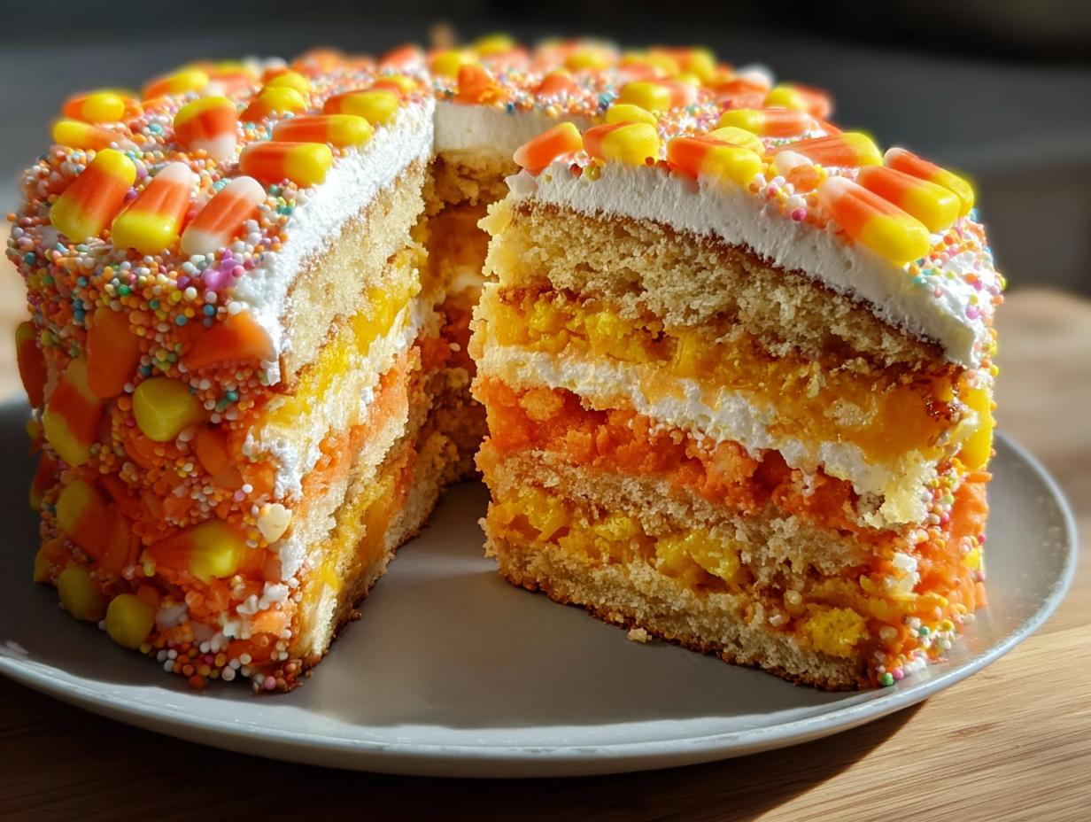 Stuffed Candy Corn Pinata Cake: Amazing Halloween Treat - Stuffed Candy Corn Pinata - additional detail