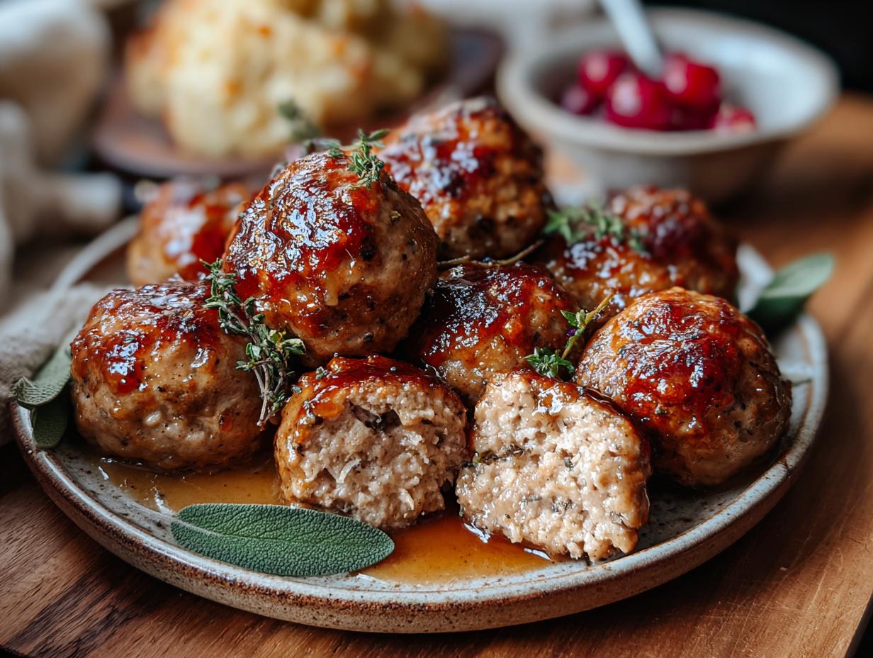 Apple Sage Turkey Meatballs - plated with sauce