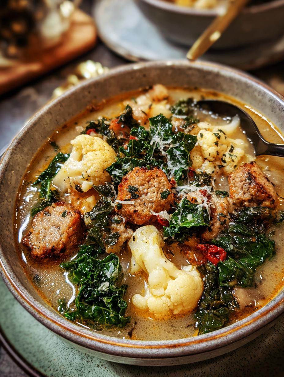 Cauliflower Sausage Kale Soup: 1 amazing comfort meal - Cauliflower Sausage Kale Soup - additional detail