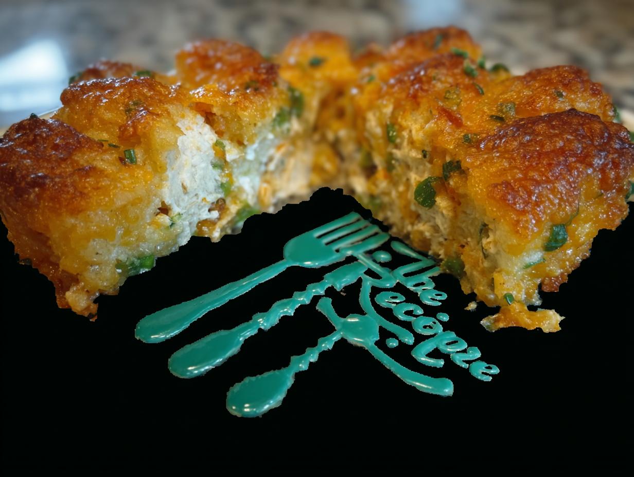 Best Chicken Tater Tot Casserole Recipe - Close-up of a serving with crispy tater tots