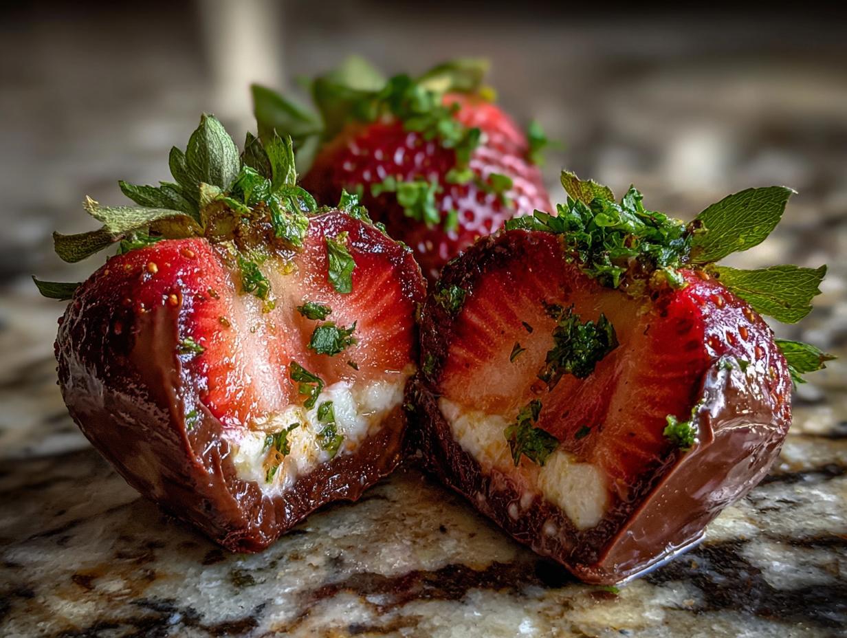 Sensational Chocolate Cheesecake Stuffed Strawberries 5 Sensational Chocolate Cheesecake Stuffed Strawberries - filling being piped into strawberries