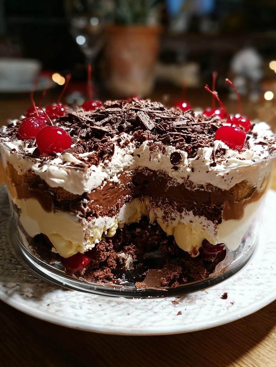 Christmas Black Forest Trifle: 1 Amazing Holiday Dessert 5 Christmas Black Forest Trifle layers being assembled