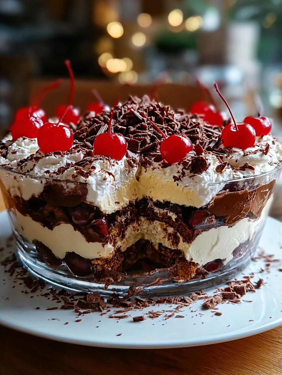 Christmas Black Forest Trifle: 1 Amazing Holiday Dessert 7 Garnished Christmas Black Forest Trifle ready to serve