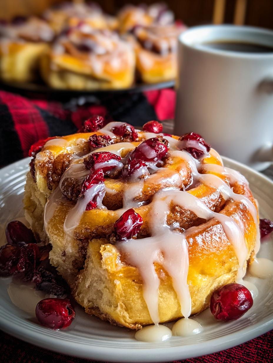 Close-up of glazed Cranberry Orange Sweet Rolls