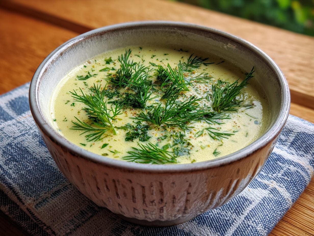 Creamy Dill Pickle Soup: 15-Minute Comfort 4 Creamy Dill Pickle Soup: 15-Minute Comfort - Close-up of creamy dill pickle soup in a bowl with fresh dill garnish