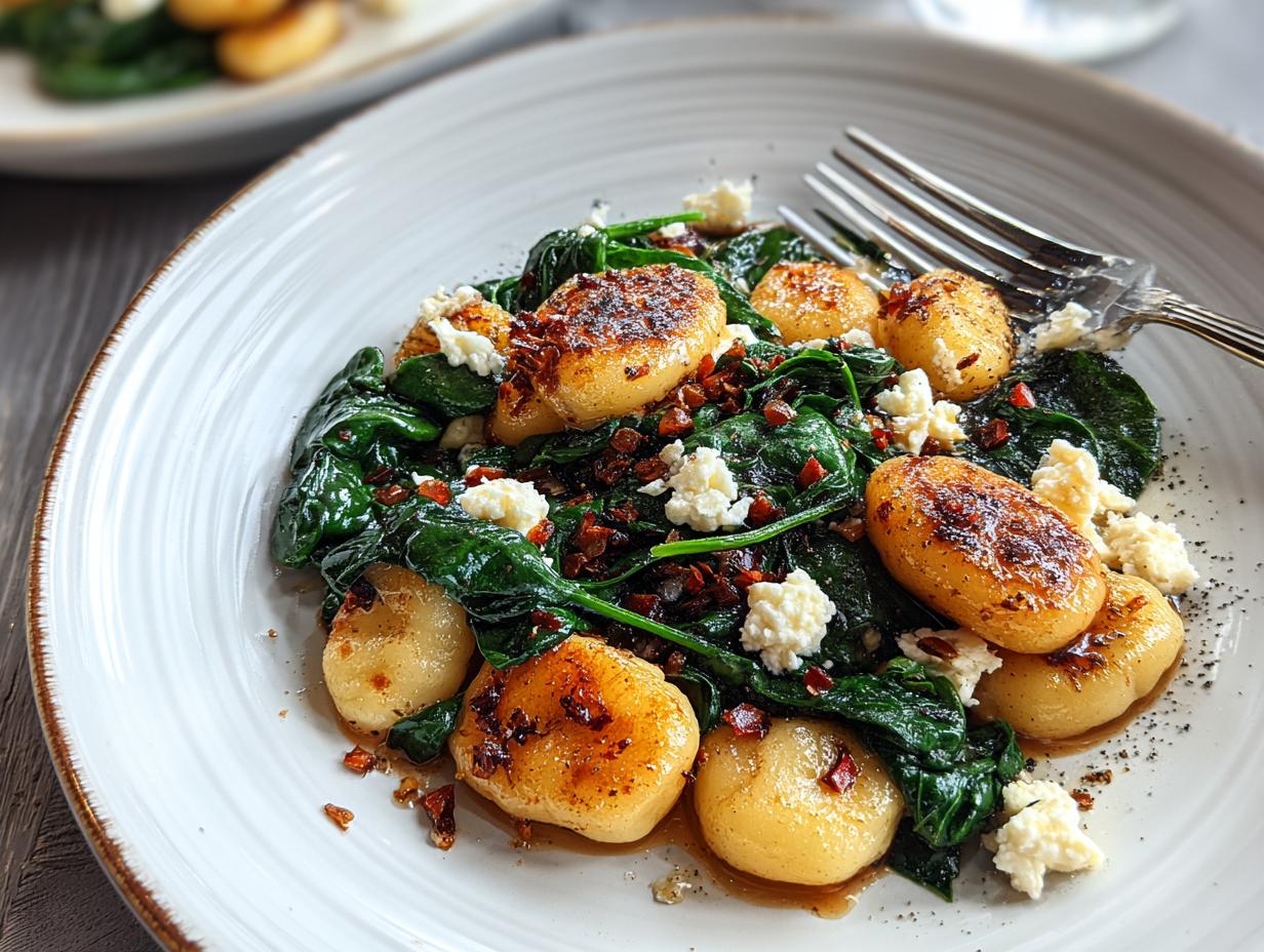 Crispy Gnocchi Spinach Feta