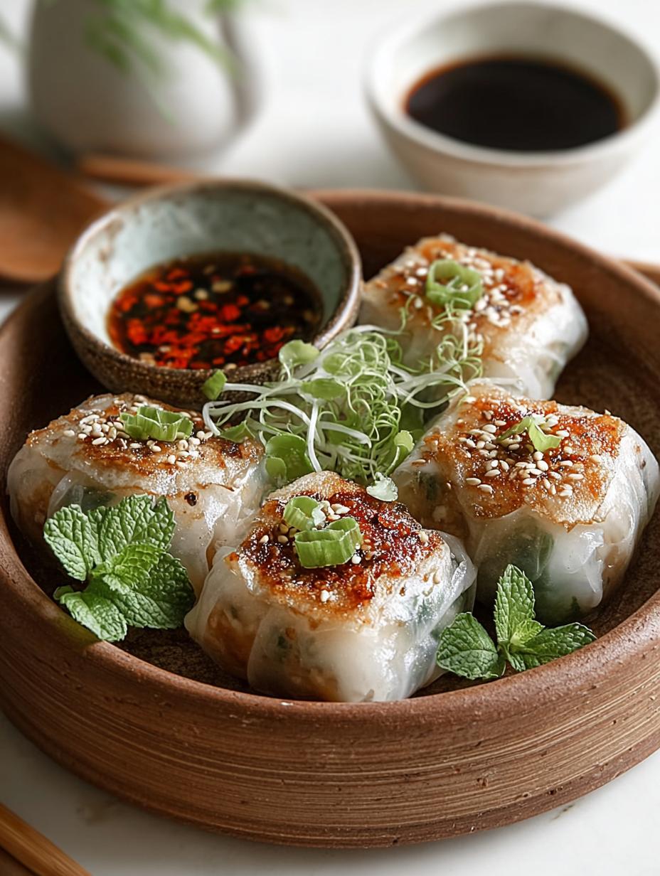 Crispy Rice Paper Dumplings with Garlic Ginger Kick 4 Crispy Rice Paper Dumplings with Garlic Ginger Kick - Crispy Rice Paper Dumplings - main visual representation