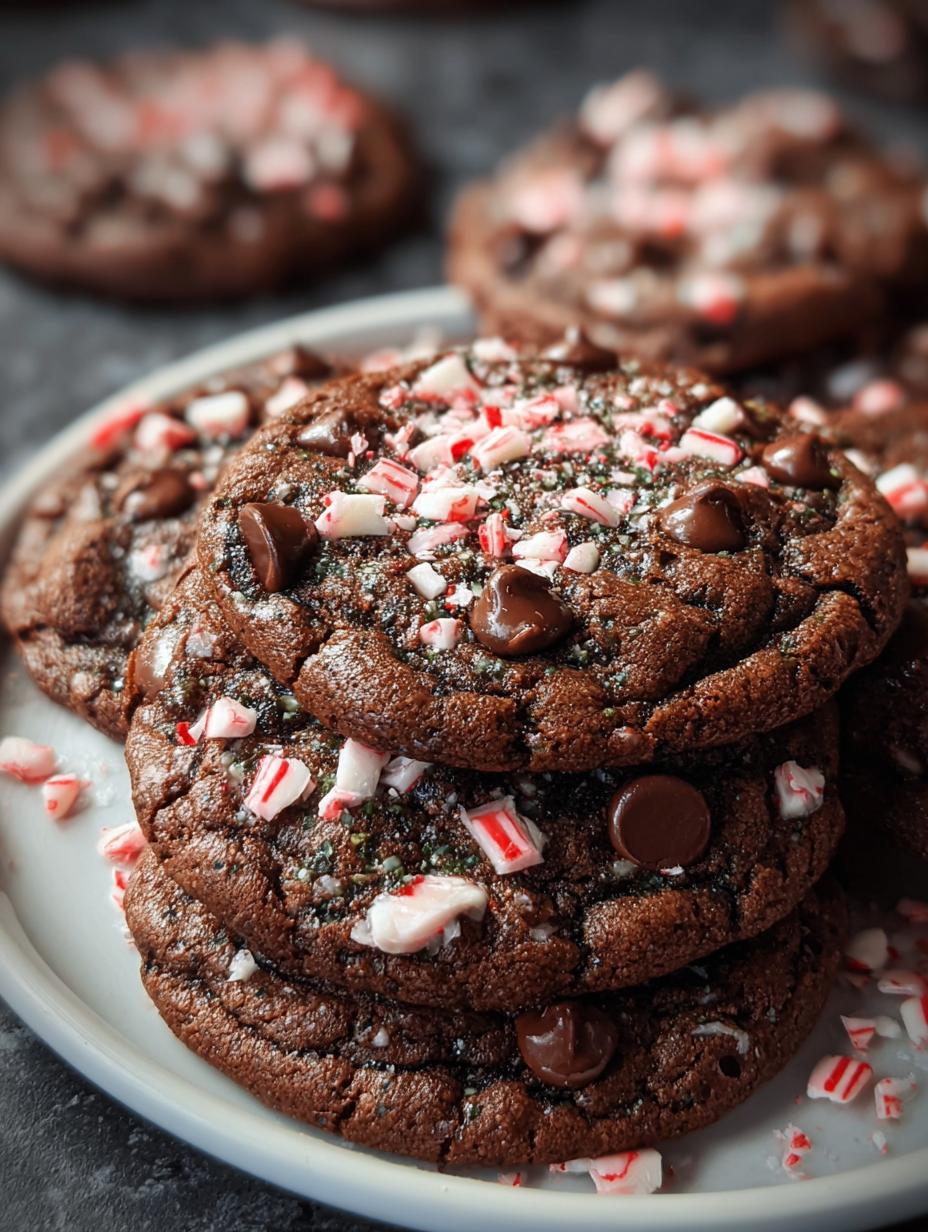 Double Chocolate Peppermint Cookies: Close-up of cookies with crushed candy cane topping