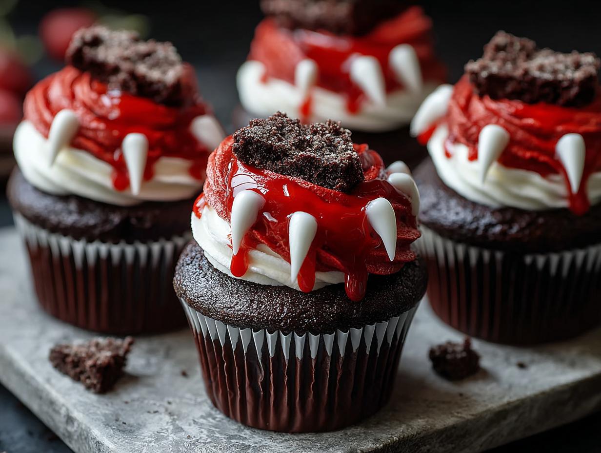 Halloween Vampire Bite Cupcakes