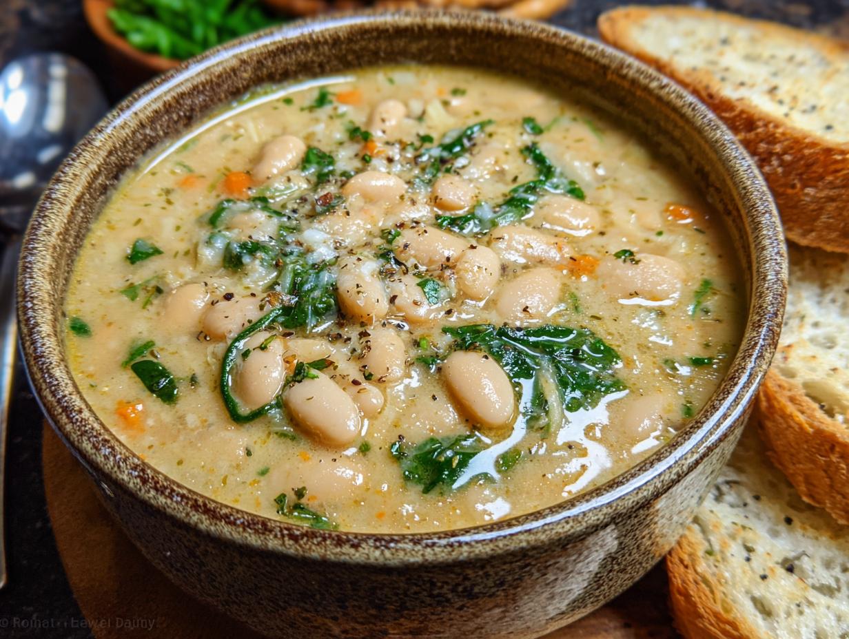 High Protein White Bean Soup: 13g Power - High Protein White Bean - serving suggestion with bread