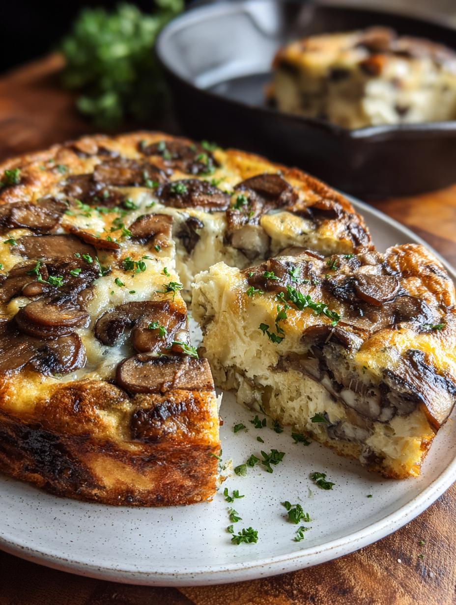 Holiday Frittata Mushrooms Gruyere: Lovely 15-Min Recipe 5 Holiday Frittata Mushrooms Gruyere: Close-up of a slice showing the cheesy, mushroom-filled interior.