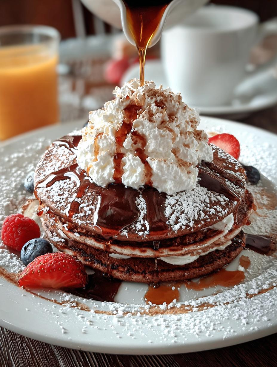 Hot Fluffy Chocolate Pancakes: Joyful Delicious Recipe 4 Hot Fluffy Chocolate Pancakes: Joyful Delicious Recipe - Hot Fluffy Chocolate Pancakes - main visual representation