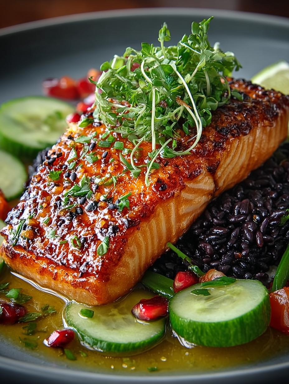 Miso Salmon with Black Rice and Coconut Cucumber Salad - Miso Salmon with Black - additional detail