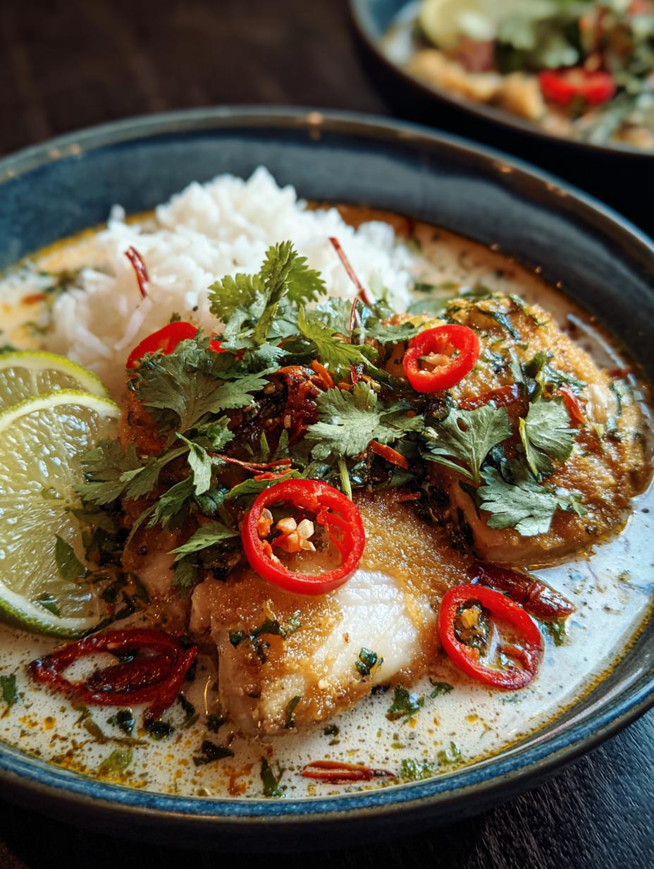 Spicy Thai Coconut Chicken served in a bowl with fresh cilantro