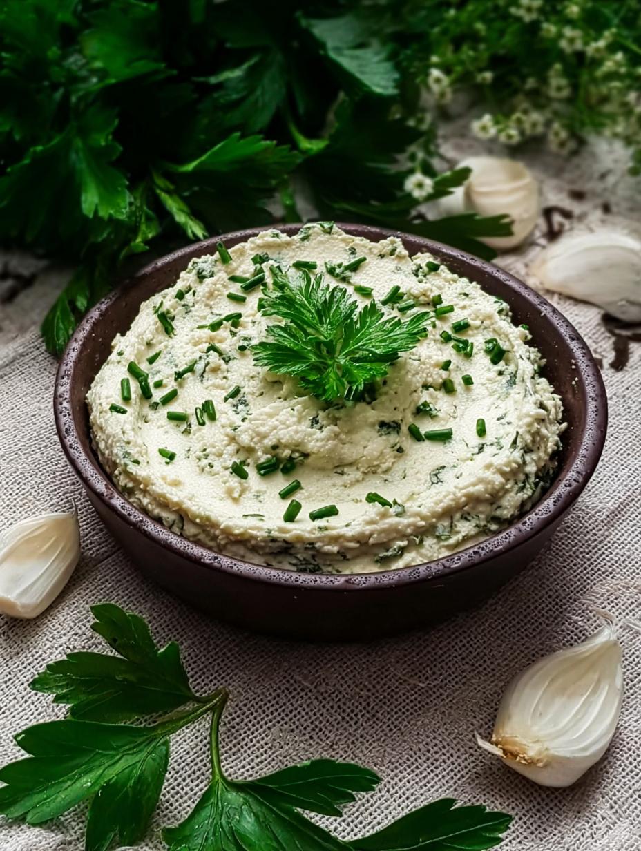Vegan Garlic Herb Cheese: Amazing 15-Min Recipe 6 Vegan Garlic Herb Cheese: Amazing 15-Min Recipe - Vegan garlic herb cheese served with crackers and vegetables