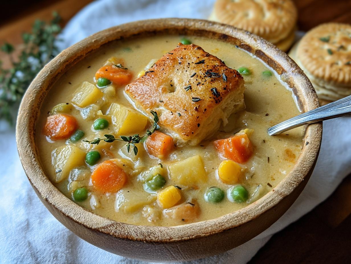 Amazing Veggie Pot Pie Soup Recipe - Hearty bowl of Veggie Pot Pie Soup