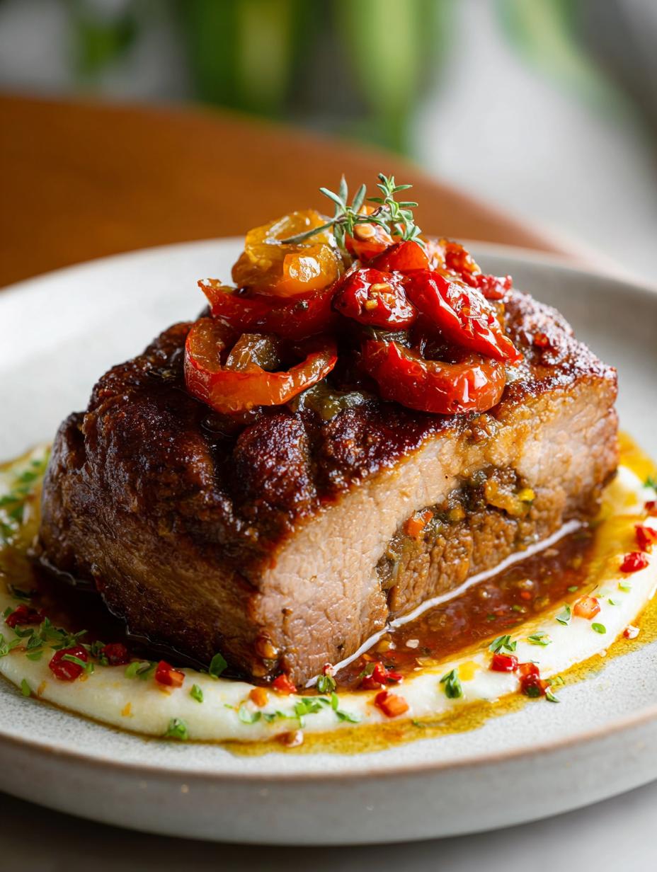 Delicious boliche pot roast with vibrant vegetables