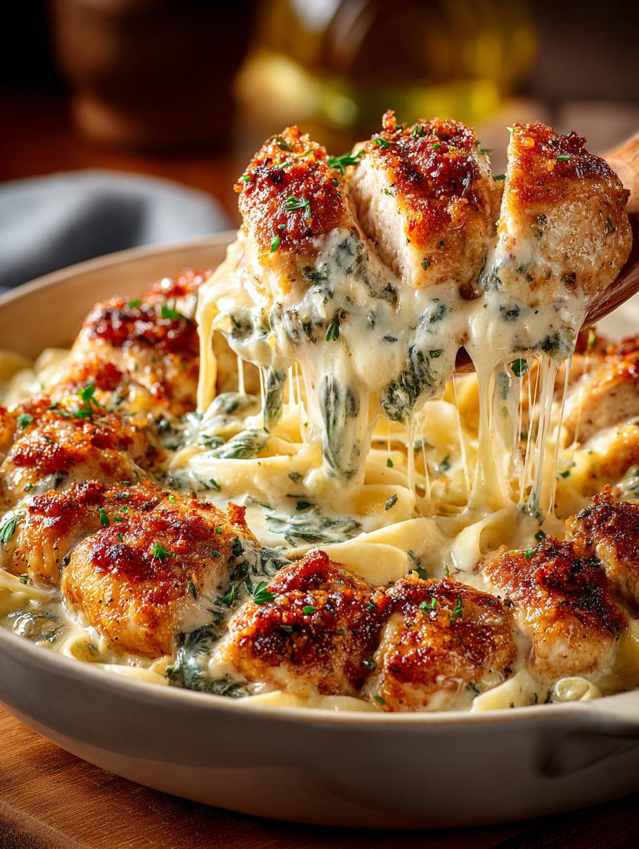 Cheesy Alfredo Chicken Tender with fresh ingredients