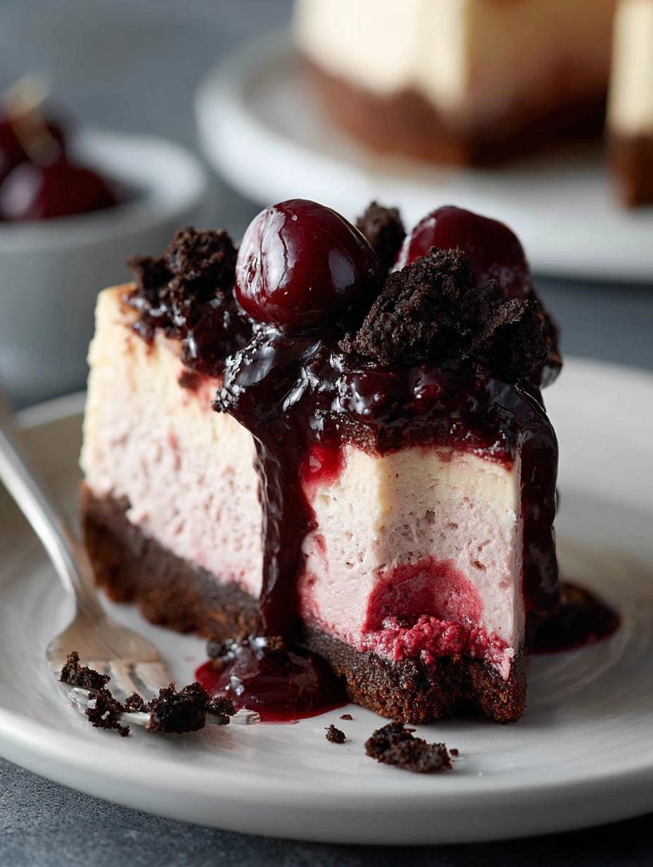Delicious Cherry Cheesecake with Oreo Cookie Crust - Cherry Cheesecake with Oreo - main visual representation