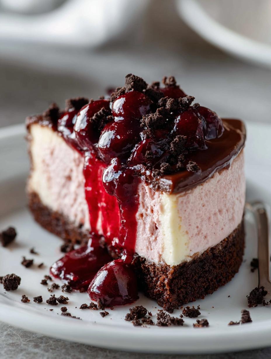 Delicious Cherry Cheesecake with Oreo Cookie Crust - Cherry Cheesecake with Oreo - additional detail