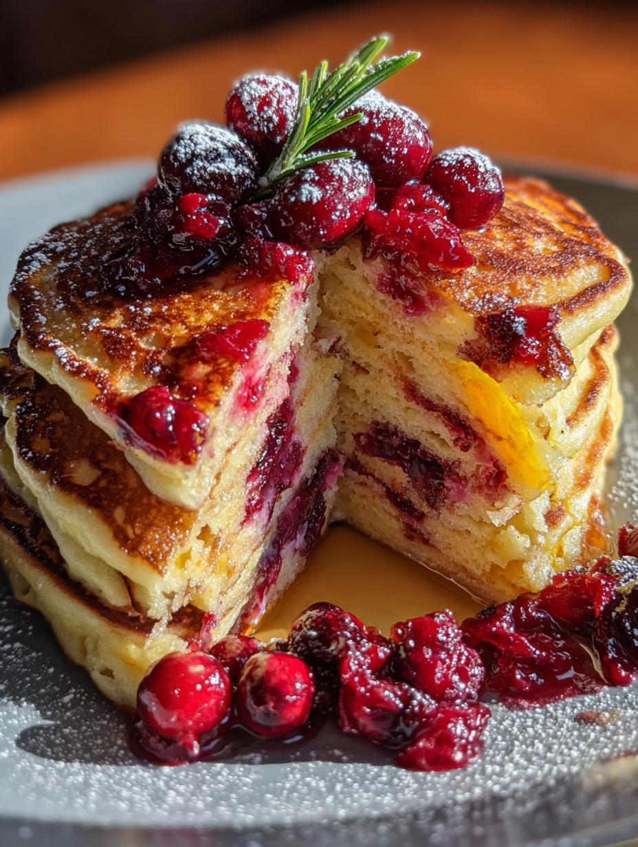 Cranberry Orange Pancakes: 10 Minute Fluffy Recipe - A stack of golden-brown cranberry orange pancakes with fresh cranberries visible, ready to be served.