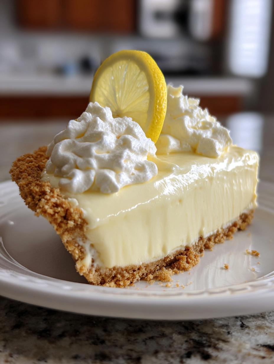 Amazing Creamy Lemon Icebox Pie 🌟 Your New Favorite - Creamy Lemon Icebox Pie - slice on a plate with berries