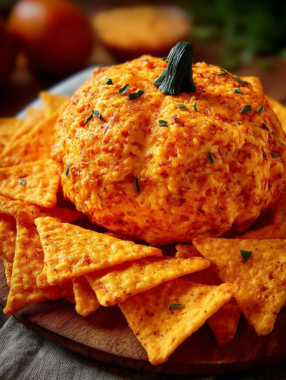 Homemade Doritos Pumpkin Shaped Cheese Ball Recipe - Doritos Pumpkin Shaped Cheese - additional detail