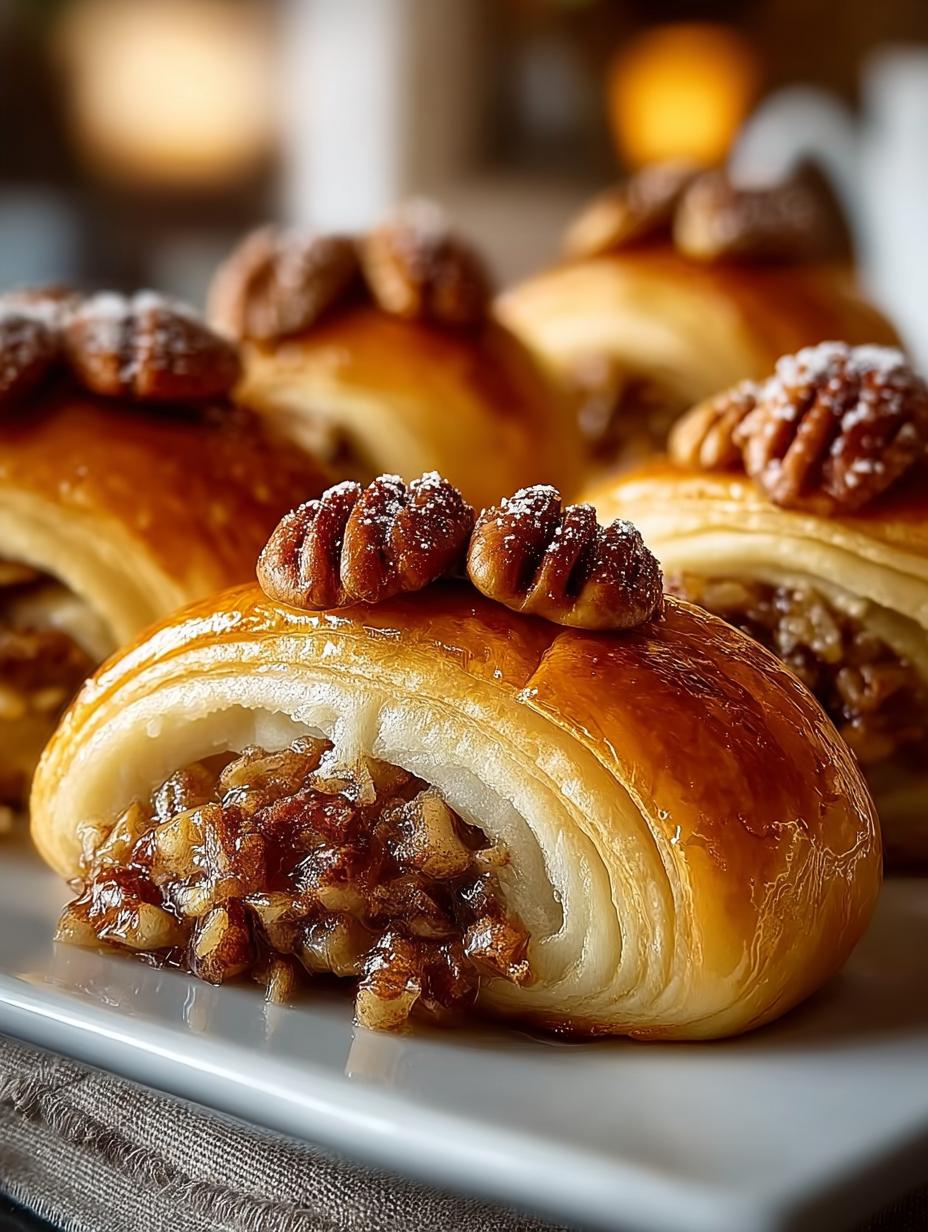Irresistible Pecan Pie Crescent Rolls fresh from the oven on a cooling rack