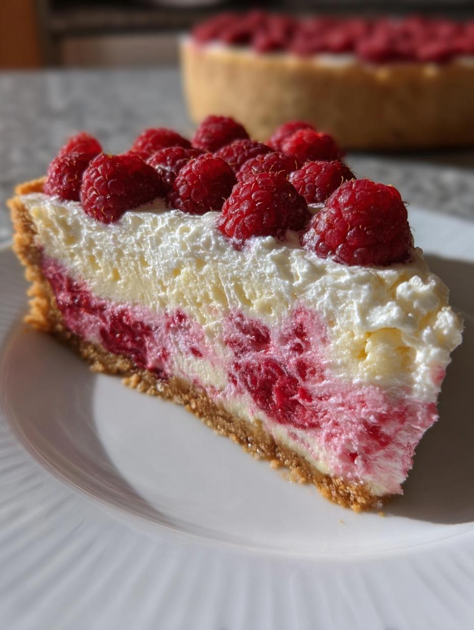 Raspberry Cream Cheese Cloud: Divine No-Bake Treat - close-up of raspberry swirl in cream cheese filling