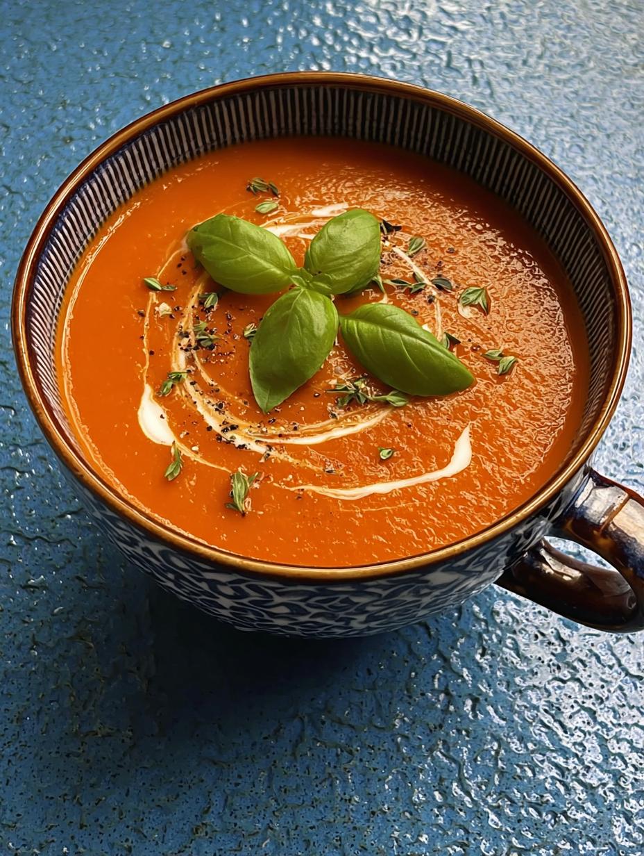 Roasted Cherry Tomato Soup: 1 Bowl of Pure Comfort 5 Roasted Cherry Tomato Soup: A bowl of creamy soup garnished with basil