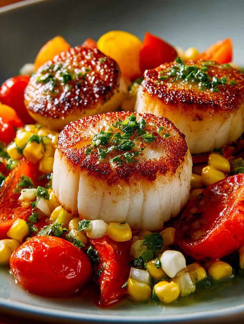 Scallops with Corn Tomatoes