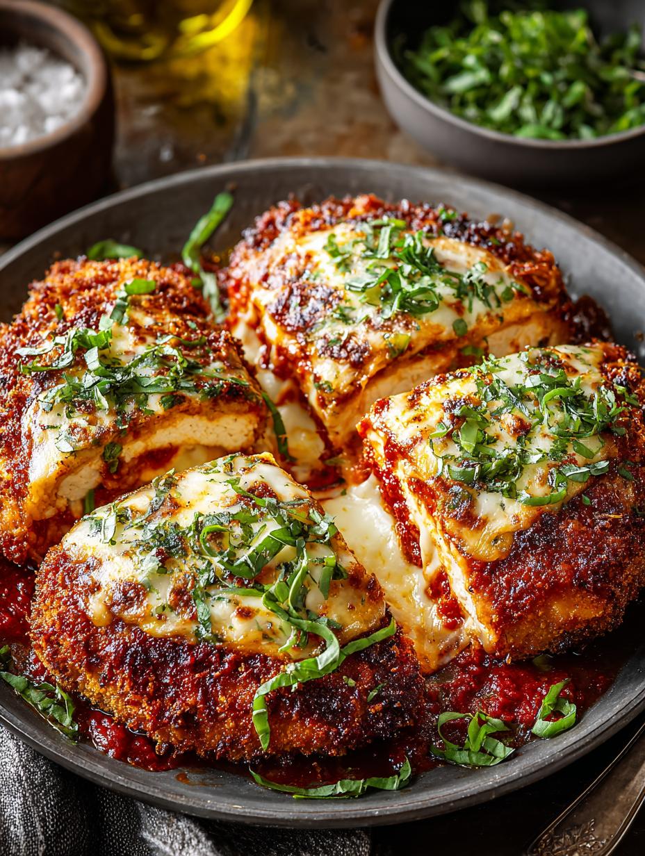 Weeknight Chicken Parm Crispy: 5 Simple Steps to Perfection 4 Irresistible Weeknight Chicken Parm Crispy fresh from the oven on a serving plate