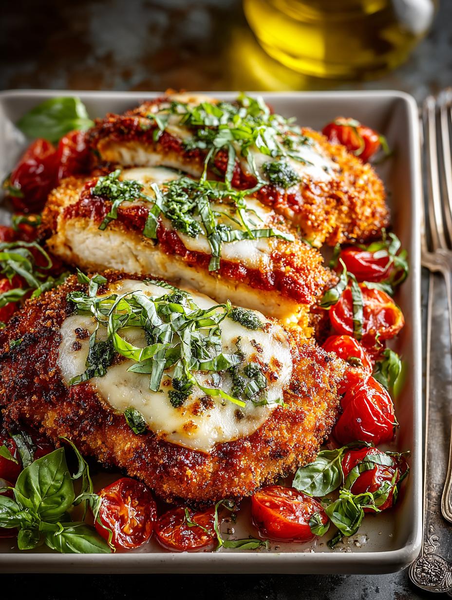 Delicious Weeknight Chicken Parm Crispy served with spaghetti and salad