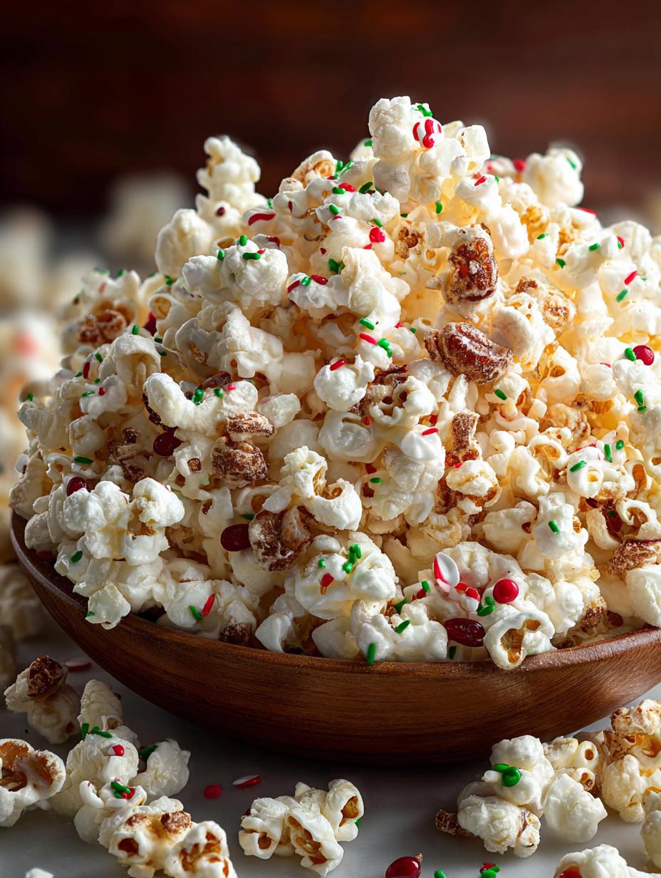 Delicious White Chocolate Christmas Popcorn Recipe - White Chocolate Christmas Popcorn - main visual representation