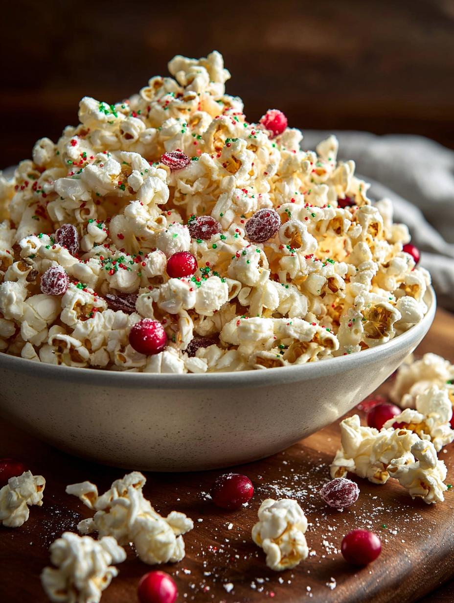 Delicious White Chocolate Christmas Popcorn Recipe - White Chocolate Christmas Popcorn - additional detail