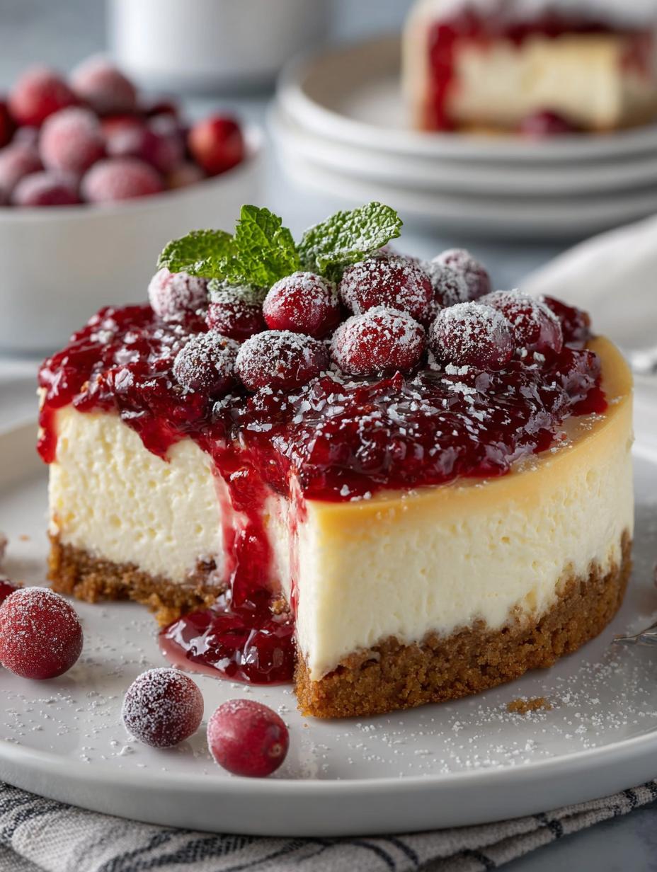 Delicious White Chocolate Cranberry Cheesecake Recipe - White Chocolate Cranberry Cheesecake - main visual representation