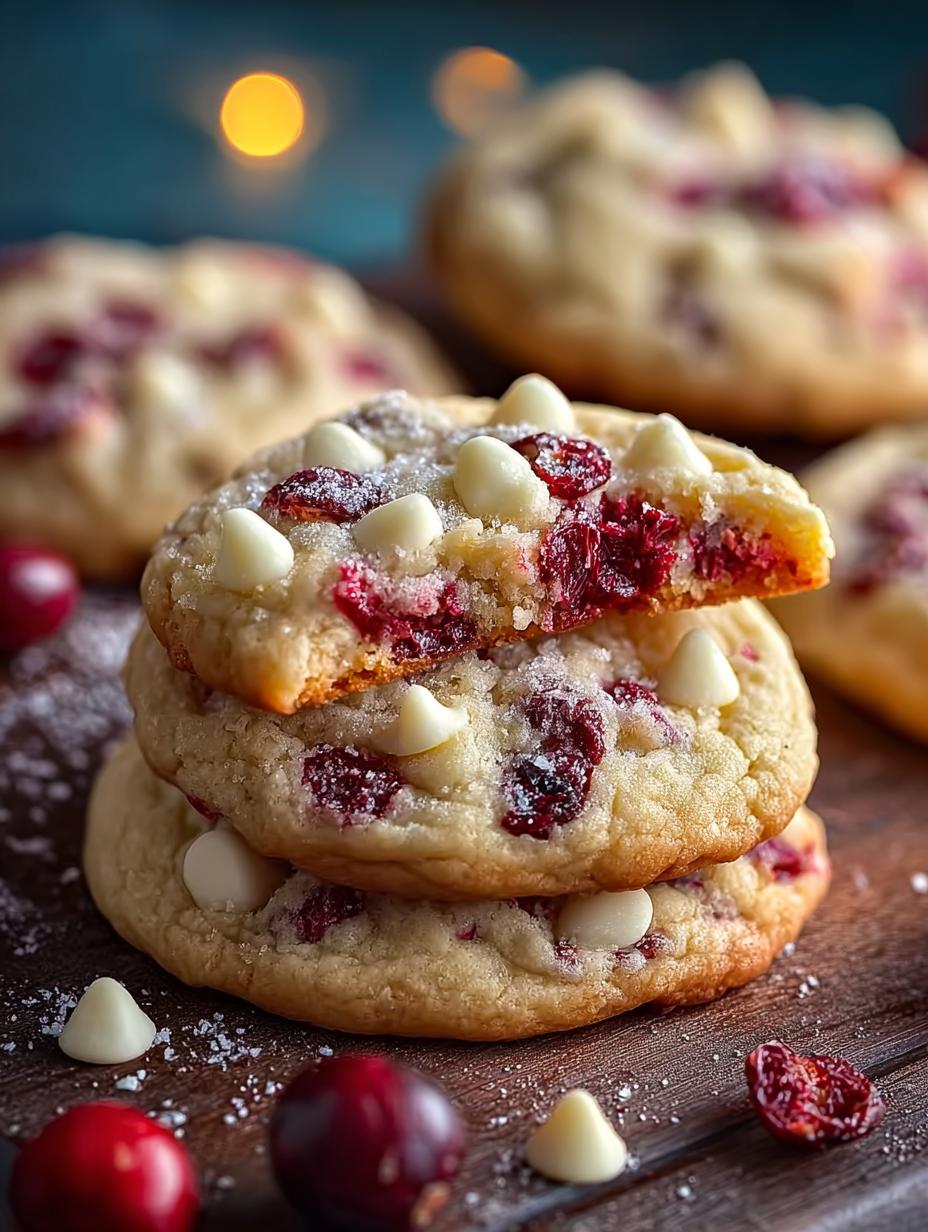 Delicious white chocolate cranberry cookies on a festive plate ready to serve