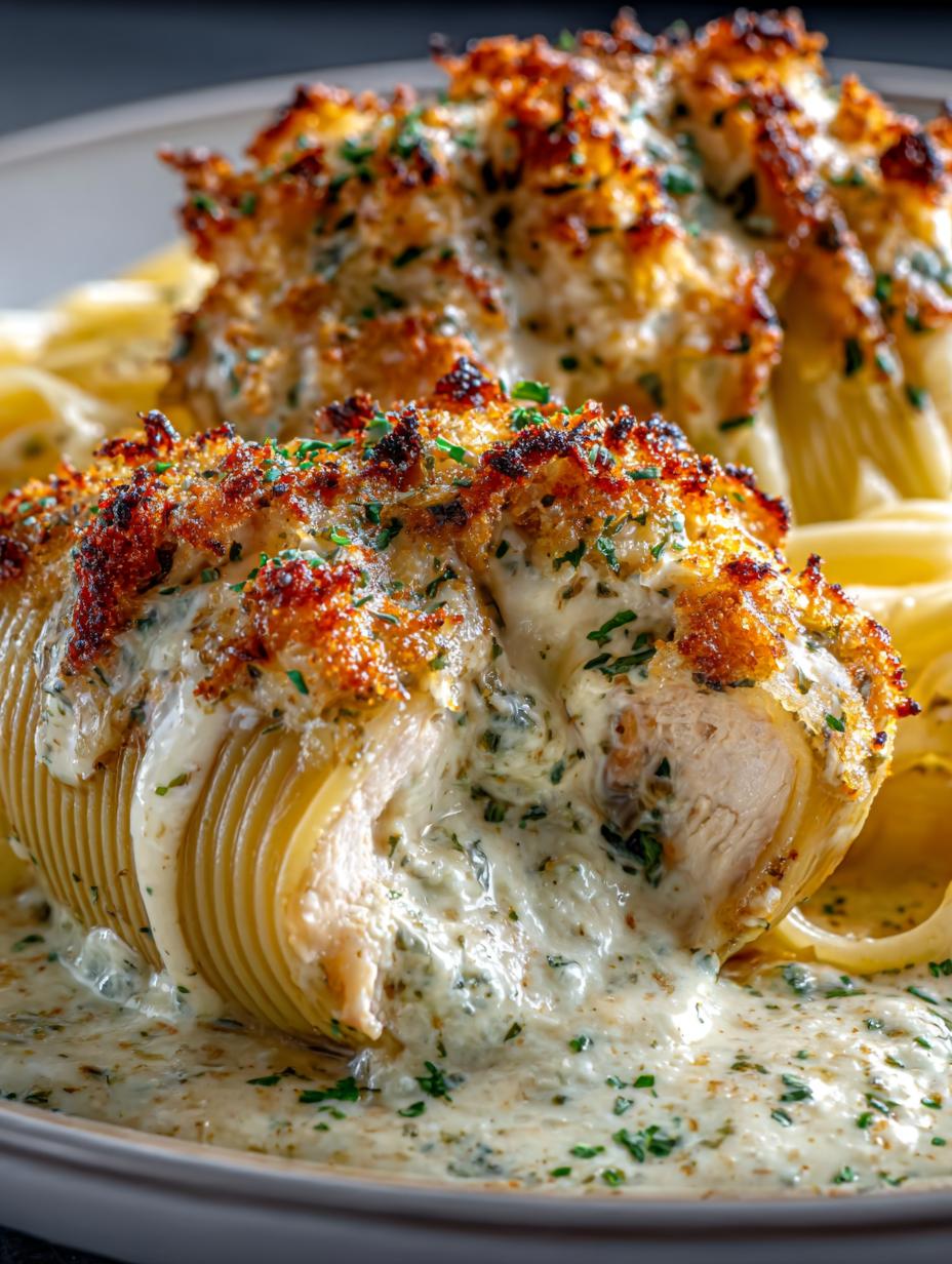 Irresistible Baked Chicken Alfredo Stuffed Shells fresh from the oven