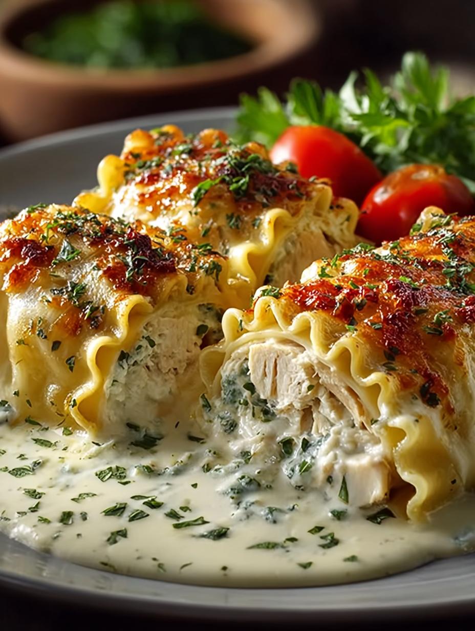 Chicken Alfredo Lasagna Rolls