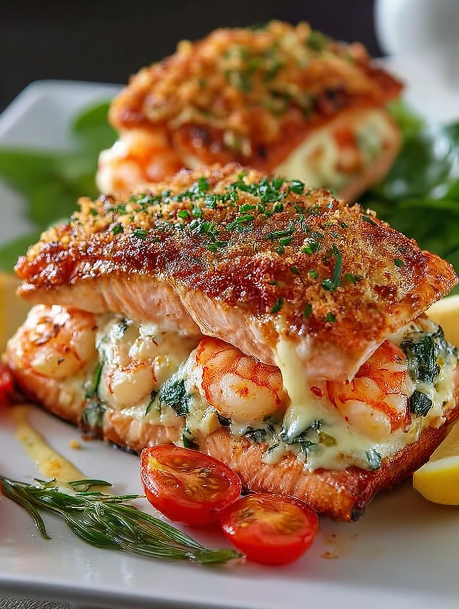 Crab Shrimp Stuffed Salmon: 5 Star Gourmet Delight 4 Crab Shrimp Stuffed Salmon: 5 Star Gourmet Delight - Crab Shrimp Stuffed Salmon - main visual representation