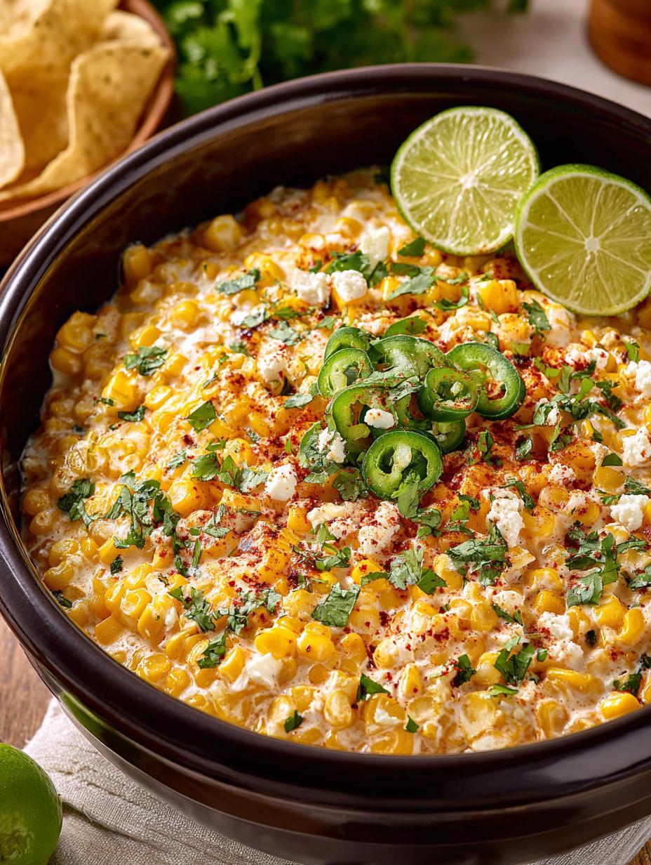 Delicious Crockpot Mexican Street Corn with fresh cilantro and lime