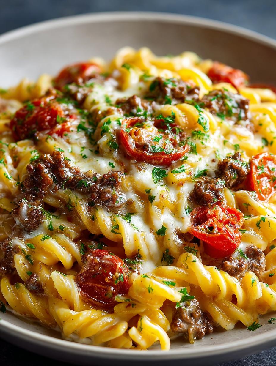 Loaded Cheeseburger Alfredo Pasta