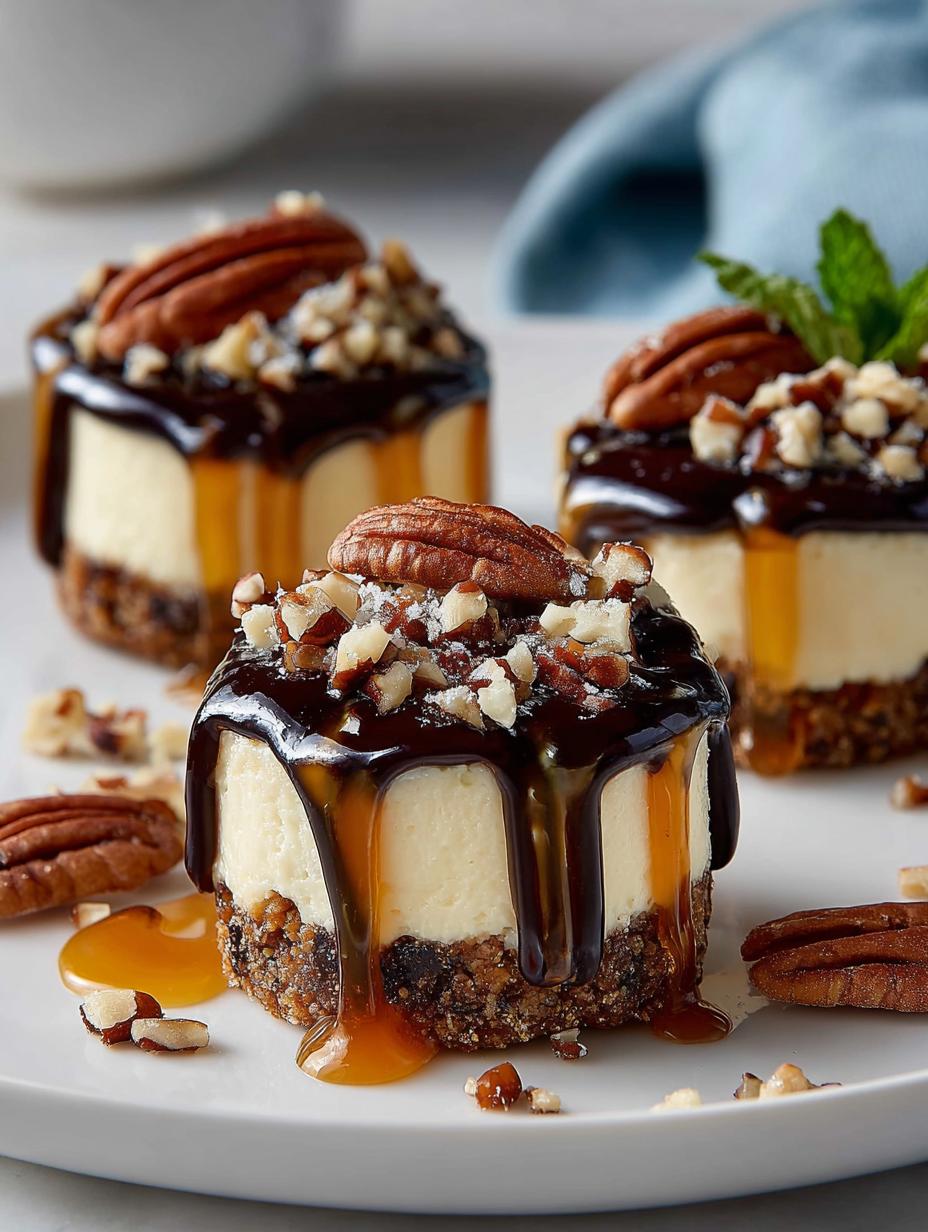 Mini Turtle Cheesecake Bites