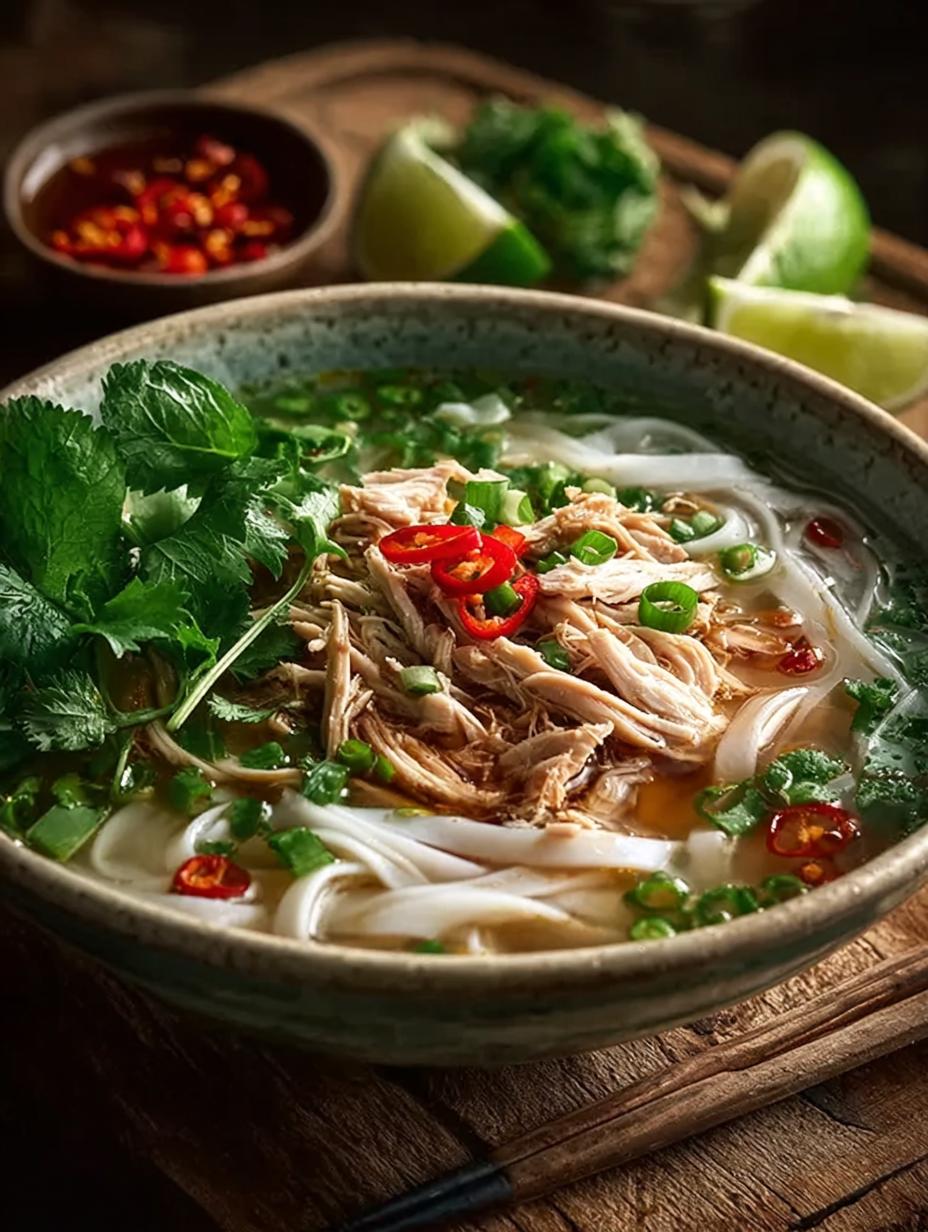 Rotisserie Chicken Pho: 7 Steps to Comforting Flavor 4 Irresistible Rotisserie Chicken Pho served in a bowl with fresh herbs and lime wedges